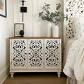 Vintage-Inspired Hollow-Carved 3-Door Storage Cabinet