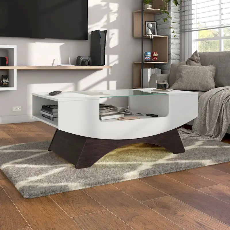 Angelic Contemporary Storage Coffee Table with Glass Insert by Furniture of America