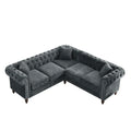 Classic Chesterfield L-Shaped Sectional Sofa with Deep Buttoned Rolled Arms