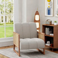 Mid-Century Modern Upholstered Rattan Accent Chairs - Natural Linen Armchairs for Living Room and Bedroom