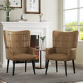 Set of 2 High-Back Tufted Accent Chairs in Cream, Brown, and Taupe