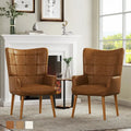 Set of 2 High-Back Tufted Accent Chairs in Cream, Brown, and Taupe