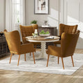 Set of 2 High-Back Tufted Accent Chairs in Cream, Brown, and Taupe