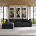 Sectional Couch with L-Shaped Design and Linen Upholstery, Featuring Multiple Cushions