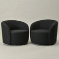 Set of 2 KINWELL 34-Inch Wide Upholstered Swivel Barrel Chairs