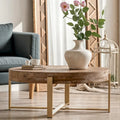 33.86" Modern Retro Round Coffee Table with Cross-Leg Base and Wooden Splicing Design
