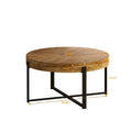 33.86" Modern Retro Round Coffee Table with Cross-Leg Base and Wooden Splicing Design
