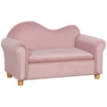 Qaba Kids Sofa with Wooden Armrests - Toddler Couch for Preschool and Kindergarten Rooms Featuring Hidden Storage