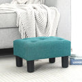 Adeco Rectangular Small Ottoman - Button Tufted Linen Foot Stool