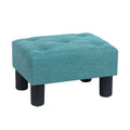 Adeco Rectangular Small Ottoman - Button Tufted Linen Foot Stool