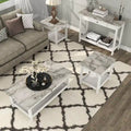 Denhour DH BASIC 4-Piece Open-Shelf Coffee Table Set with Drawer in Transitional Rubberwood