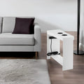 Compact Charging Side Table - Nightstand with Storage, Dual Power Outlets & USB Ports