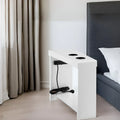 Compact Charging Side Table - Nightstand with Storage, Dual Power Outlets & USB Ports