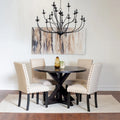 Round Dining Table Set with 4 Upholstered Chairs and Pedestal Base