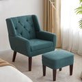 HUIMO Fabric Accent Chair and Ottoman Set - Available in Grey, Beige, Blue, and Dark Teal
