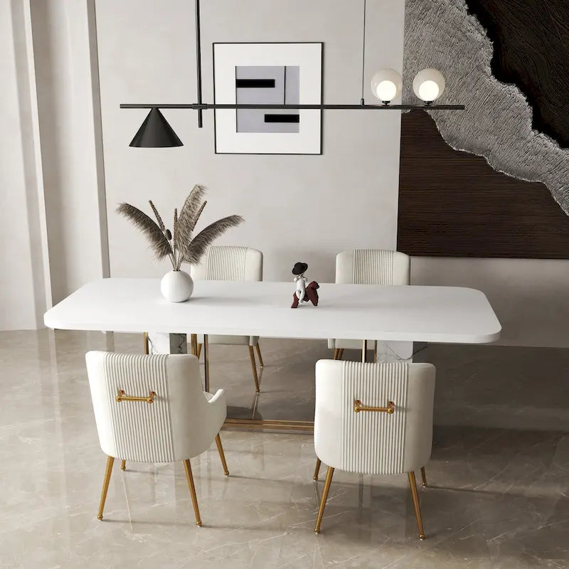 SEYNAR Set of 4 Modern Glam Boucle Velvet Dining or Vanity Chairs with Rear Handle