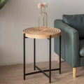 Contemporary Round Coffee Table with Cross-Leg Metal Base and Threaded Design
