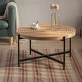 Contemporary Round Coffee Table with Cross-Leg Metal Base and Threaded Design