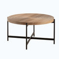 Contemporary Round Coffee Table with Cross-Leg Metal Base and Threaded Design