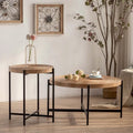Contemporary Round Coffee Table with Cross-Leg Metal Base and Threaded Design
