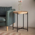 Contemporary Round Coffee Table with Cross-Leg Metal Base and Threaded Design