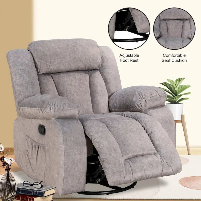 Upholstered Recliner with Rocking and Swiveling Features