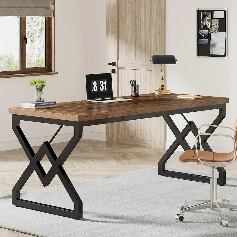 Executive Desk – Large Modern Office Workstation with Thick Wood Top