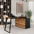 Modern L-Shaped Desk with Storage Cabinet & Drawers