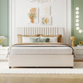 Queen/Full Size Linen Upholstered Platform Bed with 2 Storage Drawers and Trundle