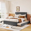 Queen/Full Size Linen Upholstered Platform Bed with 2 Storage Drawers and Trundle
