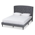 Joanna Modern Velvet Upholstered Platform Bed with Dark Brown Wood Finish