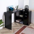 HOMCOM L-Shaped Corner Computer Desk with Rotating Storage Shelves and Drawer for Home and Office Workspaces