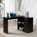 HOMCOM L-Shaped Corner Computer Desk with Rotating Storage Shelves and Drawer for Home and Office Workspaces