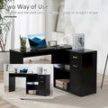 HOMCOM L-Shaped Corner Computer Desk with Rotating Storage Shelves and Drawer for Home and Office Workspaces