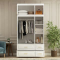 Modern Wardrobe Armoire with Hanging Rod Shelves and Drawers