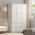 Contemporary White Freestanding Wardrobe Armoire - 93.7" High Storage Cabinet