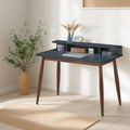 Roskilde Grey-Blue Wooden Office Desk with Storage by Roundhill Furniture