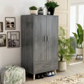 Denhour Mid-Century Modern Distressed Grey 1-Drawer Wardrobe Armoire