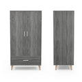 Denhour Mid-Century Modern Distressed Grey 1-Drawer Wardrobe Armoire