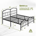 Sturdy 18-Inch High Steel Tube Iron Bed with Double Wave Headboard and Footboard