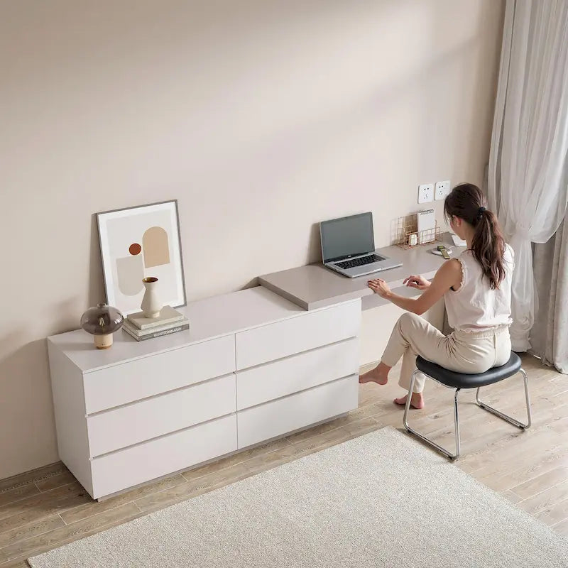 97.63" Modern Expandable Dresser Desk Combo for Home Office with 6 Drawers