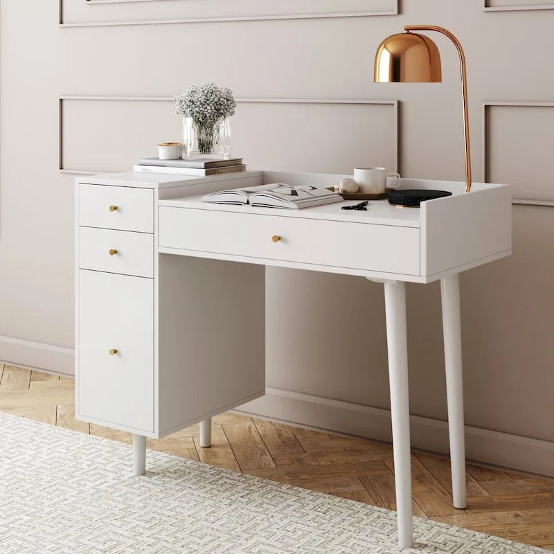 Nathan James Daisy Modern Farmhouse Desk with Storage and Brass Accents