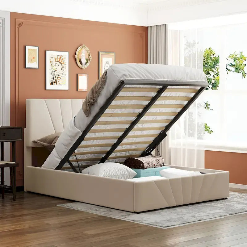 Nestfair Upholstered Platform Bed featuring Hydraulic Storage Solution