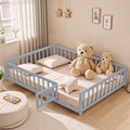 Kids' Full-Size Wooden Floor Bed with Fence and Door