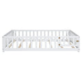 Kids' Full-Size Wooden Floor Bed with Fence and Door