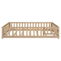 Kids' Full-Size Wooden Floor Bed with Fence and Door