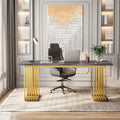 70.9" Contemporary White Executive Desk with Gold Metal Frame