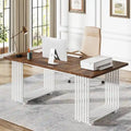 70.9" Contemporary White Executive Desk with Gold Metal Frame