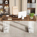 70.9" Contemporary White Executive Desk with Gold Metal Frame