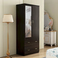 Modern Wardrobe Armoire with Mirror Door Hanging Rod and Drawers